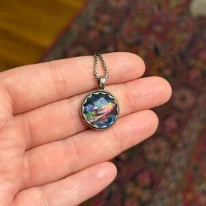 Silver Rose Cut Aurora Opal Pendant Necklace